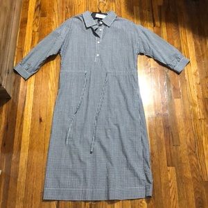 Collared navy and white gingham dress